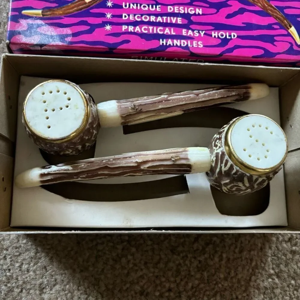 Simulated Stag Horn Salt & Pepper Set *Nice*
